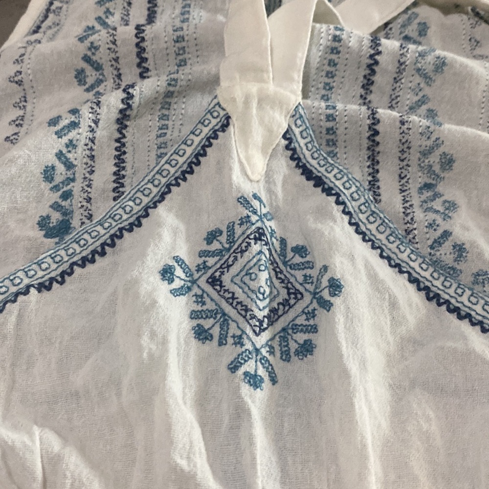 NWOT Star Mela Cotton Blue & White Embroidered Sleeveless Romper💙🤍💙 - Picture 11 of 14